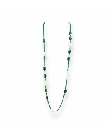 Collana Bijoux Di Cristalli CZ Con Pietre Dure E Perle Barocche Con Ematite 90cm Verde-DESIGN ITALY | Worldofjewel.com