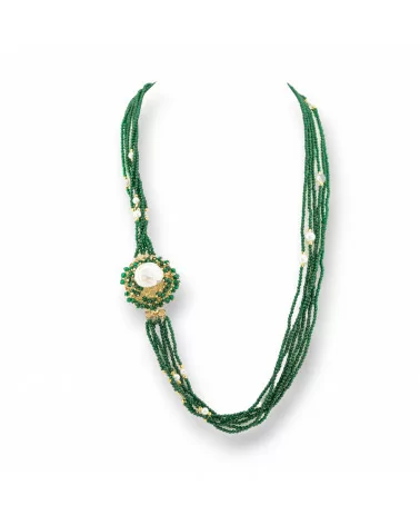 Collana Bijoux Multifilo Di Cristalli CZ Con Perle Di Fiume E Maiorca E Ematite 60cm Verde-DESIGN ITALY | Worldofjewel.com