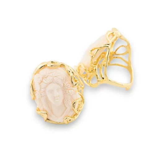 Bronze Ring AURORA Collection 28x32mm With Resin Cameo Adjustable Size Gold Cream