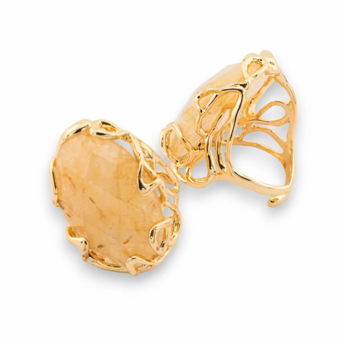 Anello Di Bronzo Collezione AURORA 28x32mm Con Pietre Dure Misura Regolabile Dorato Ovale Calcite-ANELLI BRONZO E OCCHIO DI GATTO | Worldofjewel.com