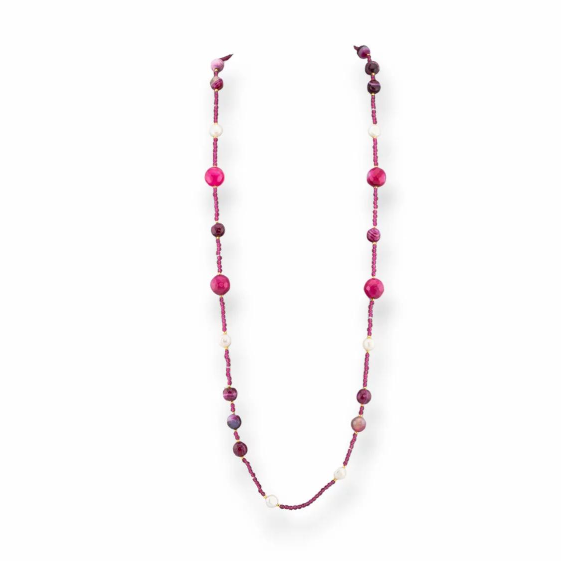 Collana Bijoux Charlestone Di Cristalli CZ Con Pietre Dure E Perle Di Fiume Con Ematite 90cm Fucsia-DESIGN ITALY | Worldofjewel.com