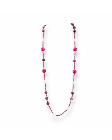 Collana Bijoux Charlestone Di Cristalli CZ Con Pietre Dure E Perle Di Fiume Con Ematite 90cm Fucsia-DESIGN ITALY | Worldofjewel.com