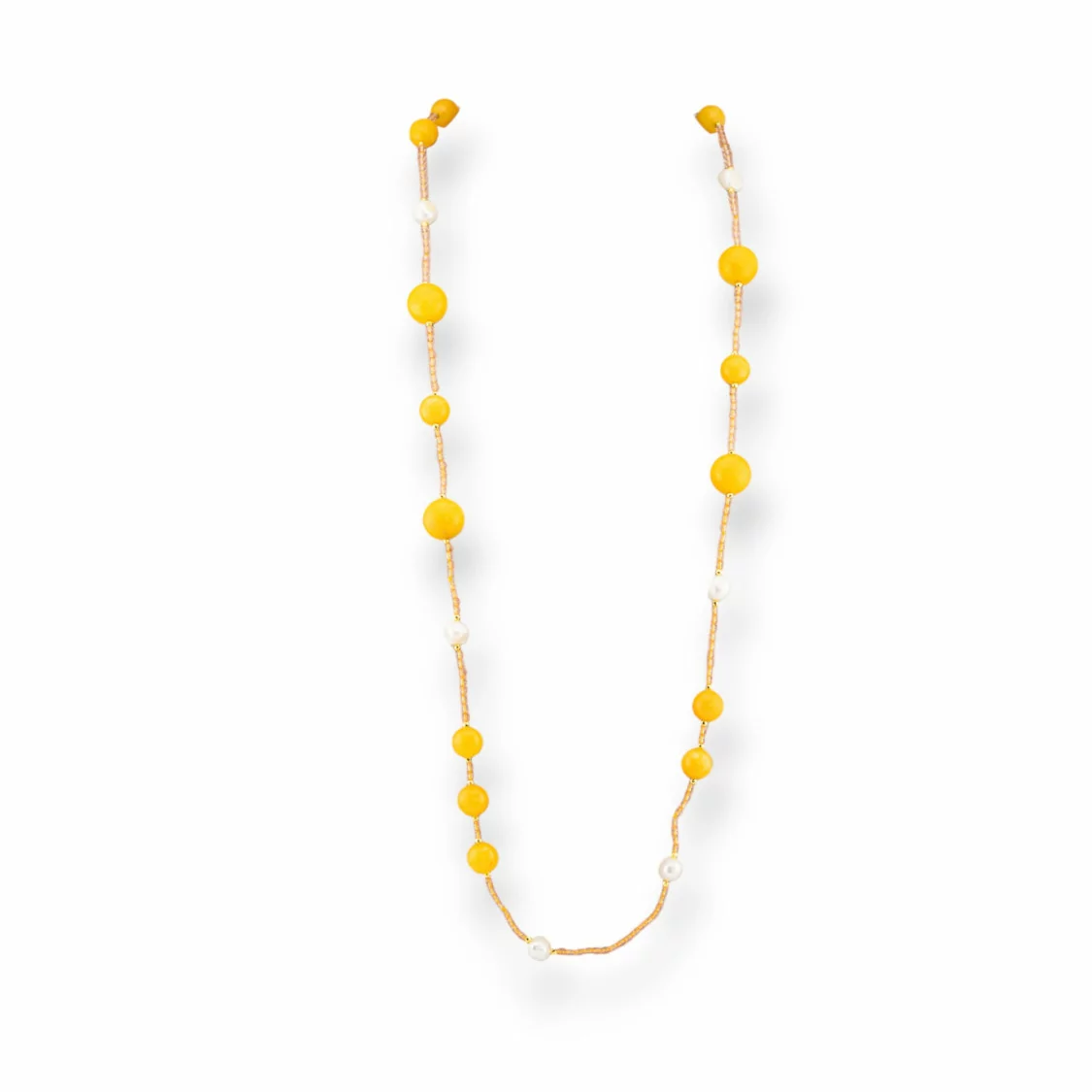 Collana Bijoux Charlestone Di Cristalli CZ Con Pietre Dure E Perle Di Fiume Con Ematite 90cm Giallo-DESIGN ITALY | Worldofjewel.com