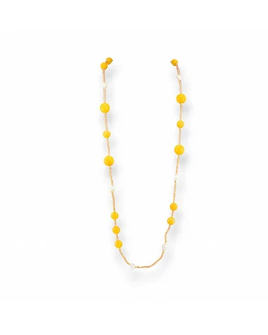 Collana Bijoux Charlestone Di Cristalli CZ Con Pietre Dure E Perle Di Fiume Con Ematite 90cm Giallo-DESIGN ITALY | Worldofjewel.com