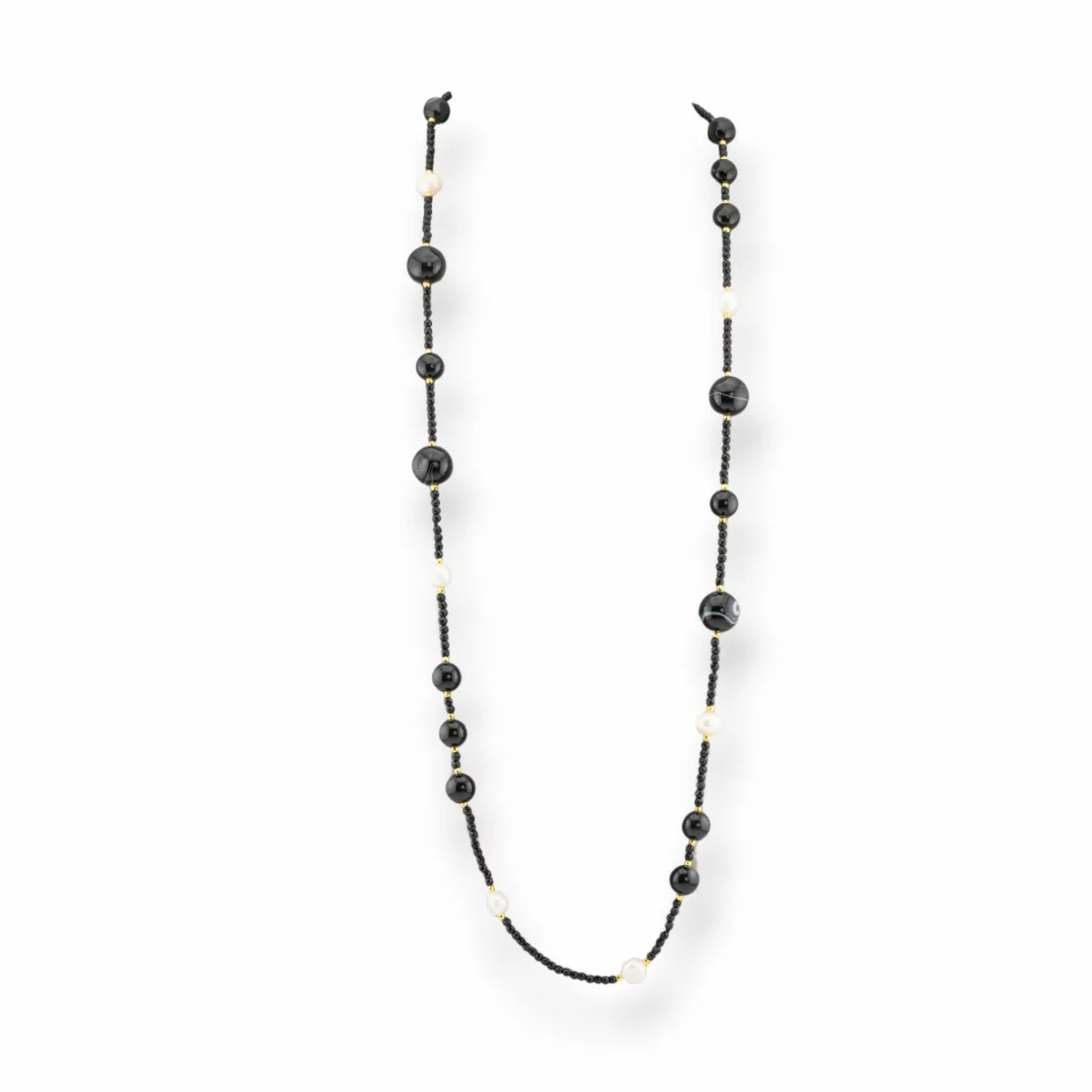 Collana Bijoux Charlestone Di Cristalli CZ Con Pietre Dure E Perle Di Fiume Con Ematite 90cm Nero-DESIGN ITALY | Worldofjewel.com