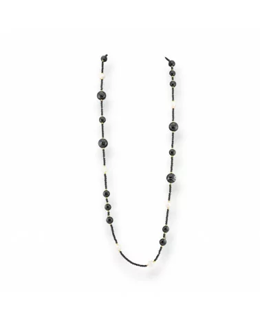 Collana Bijoux Charlestone Di Cristalli CZ Con Pietre Dure E Perle Di Fiume Con Ematite 90cm Nero-DESIGN ITALY | Worldofjewel.com