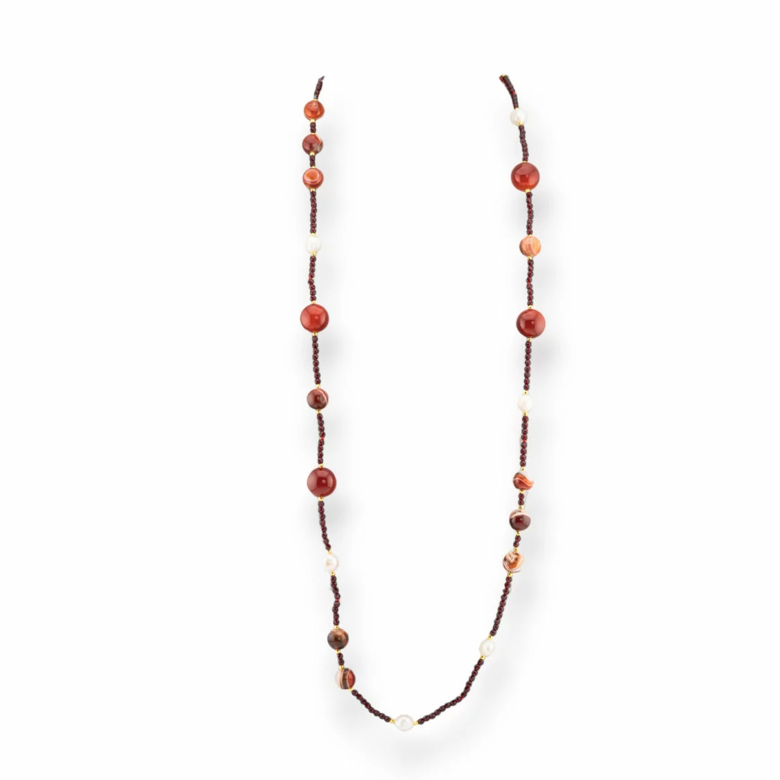 Collana Bijoux Charlestone Di Cristalli CZ Con Pietre Dure E Perle Di Fiume Con Ematite 90cm Corniola-DESIGN ITALY | Worldofjewel.com