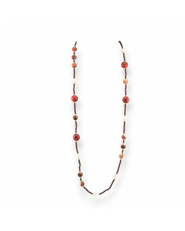 Collana Bijoux Charlestone Di Cristalli CZ Con Pietre Dure E Perle Di Fiume Con Ematite 90cm Corniola-DESIGN ITALY | Worldofjewel.com