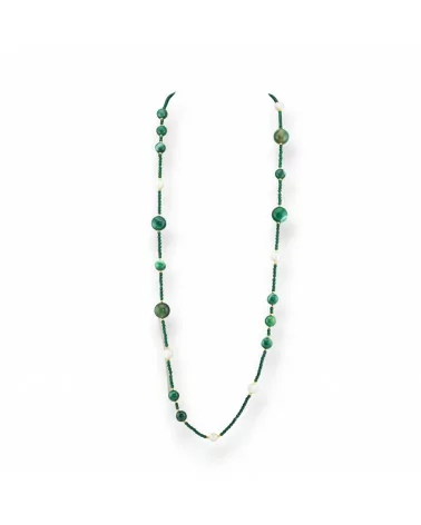 Collana Bijoux Charlestone Di Cristalli CZ Con Pietre Dure E Perle Di Fiume Con Ematite 90cm Verde Smeraldo-DESIGN ITALY | Worldofjewel.com