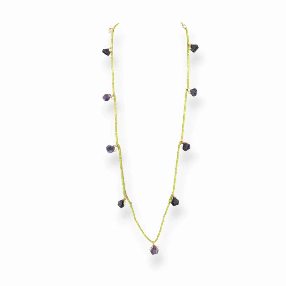 Collana Bijoux Charlestone Di Cristalli CZ Con Pietre Dure E Perle Di Maiorca Con Ematite 90cm Ametista-DESIGN ITALY | Worldofjewel.com