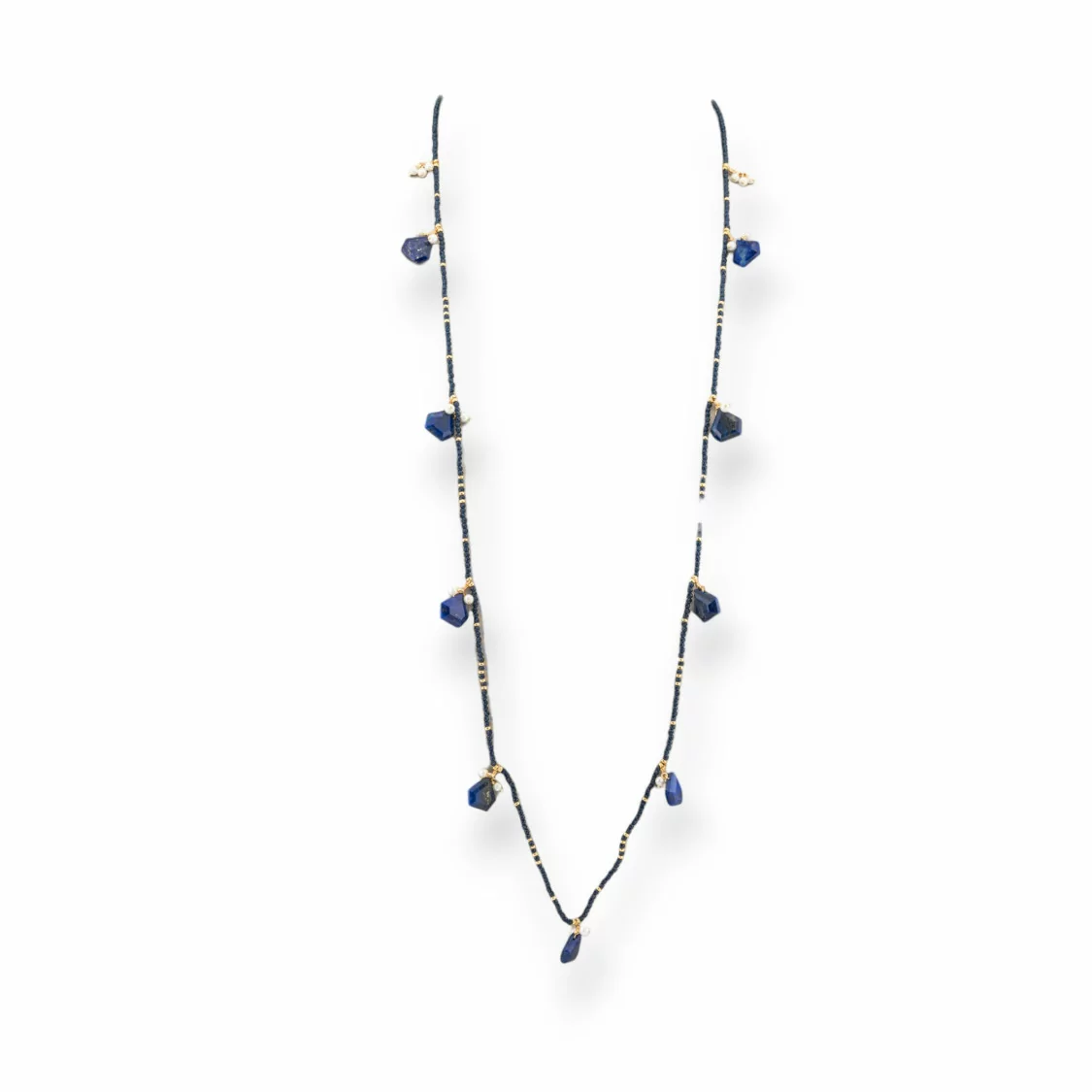 Collana Bijoux Charlestone Di Cristalli CZ Con Pietre Dure E Perle Di Maiorca Con Ematite 90cm Lapis-DESIGN ITALY | Worldofjewel.com