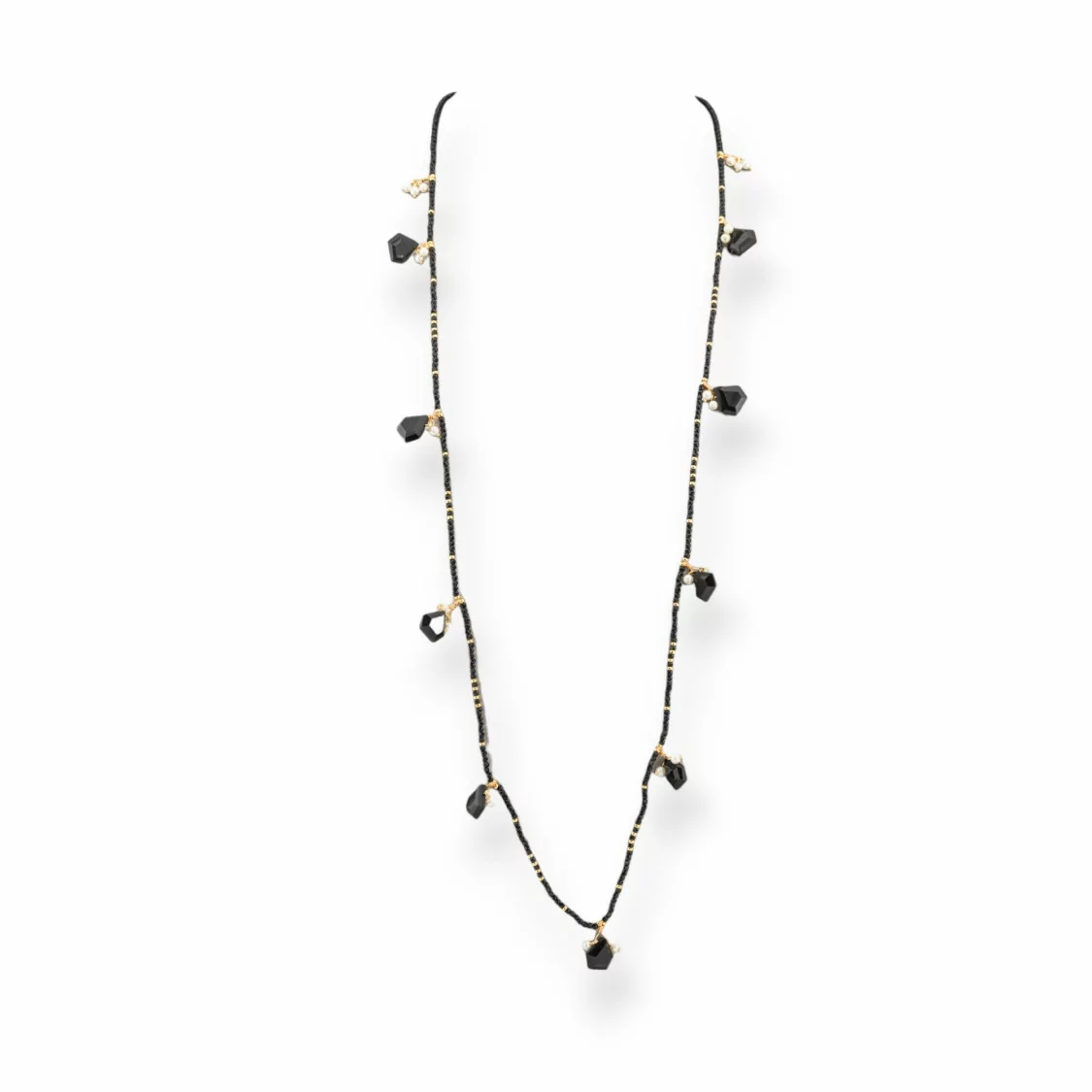 Collana Bijoux Charlestone Di Cristalli CZ Con Pietre Dure E Perle Di Maiorca Con Ematite 90cm Nero-DESIGN ITALY | Worldofjewel.com