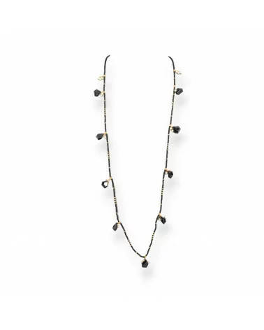 Collana Bijoux Charlestone Di Cristalli CZ Con Pietre Dure E Perle Di Maiorca Con Ematite 90cm Nero-DESIGN ITALY | Worldofjewel.com