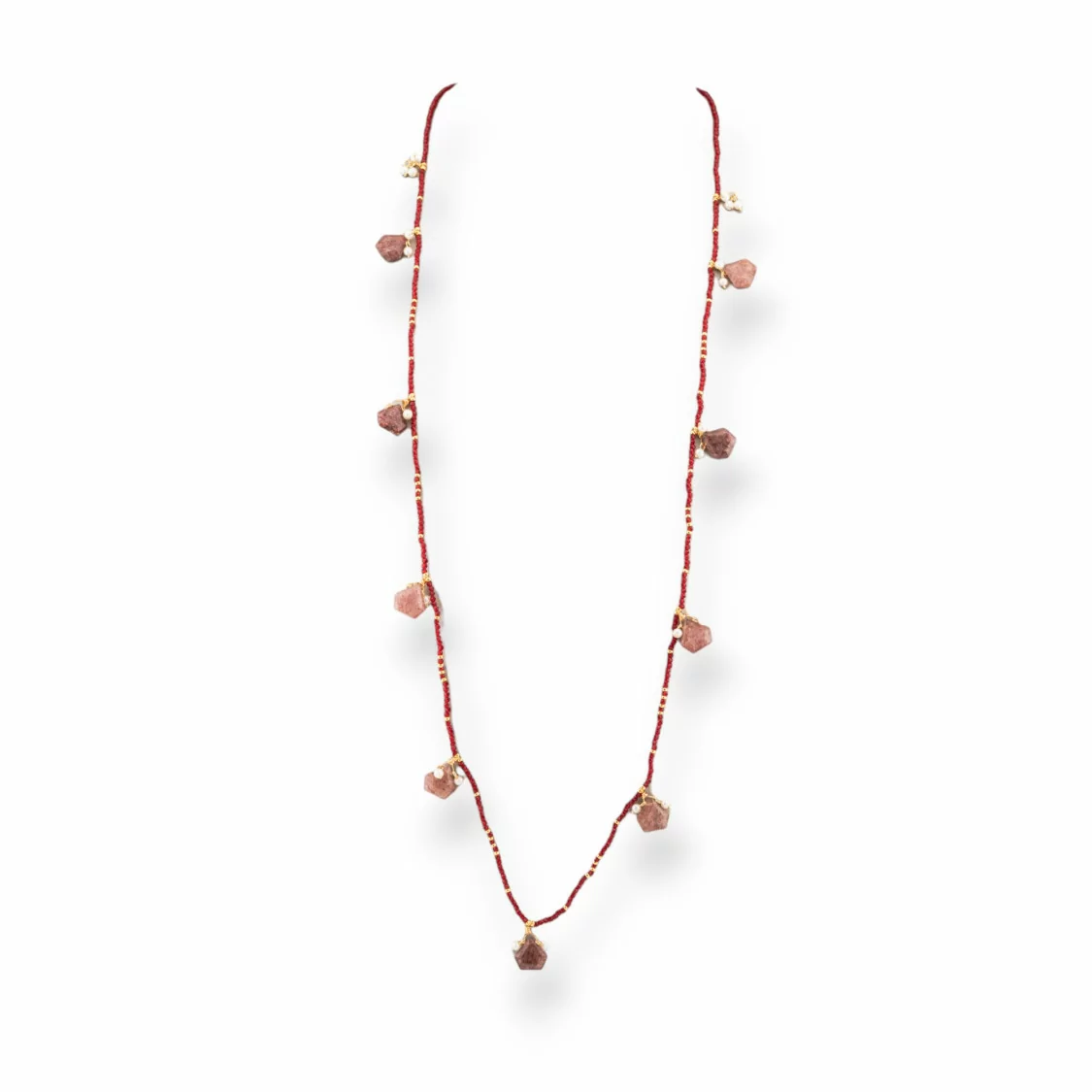 Collana Bijoux Charlestone Di Cristalli CZ Con Pietre Dure E Perle Di Maiorca Con Ematite 90cm Rosso-DESIGN ITALY | Worldofjewel.com