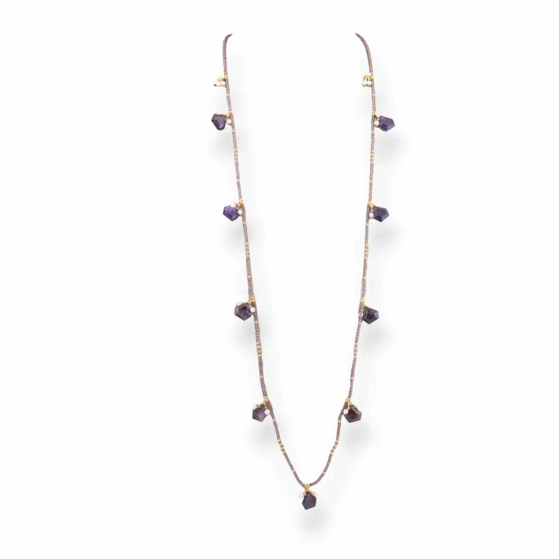 Collana Bijoux Charlestone Di Cristalli CZ Con Pietre Dure E Perle Di Maiorca Con Ematite 90cm Viola-DESIGN ITALY | Worldofjewel.com