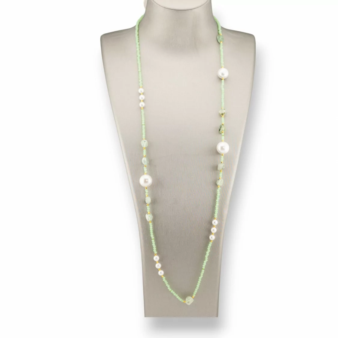 Collana Bijoux Charlestone Di Ematite Con Perle Di Fiume Barocche Piatte E Pietre Dure 90cm Prenite-DESIGN ITALY | Worldofjewel.com