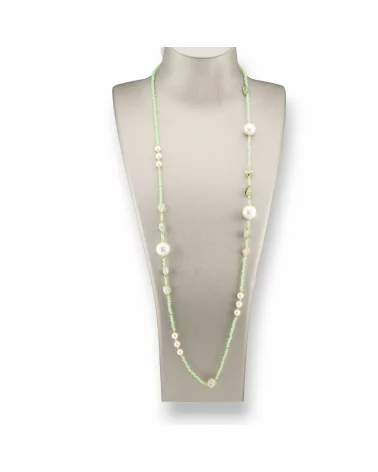 Collana Bijoux Charlestone Di Ematite Con Perle Di Fiume Barocche Piatte E Pietre Dure 90cm Prenite-DESIGN ITALY | Worldofjewel.com