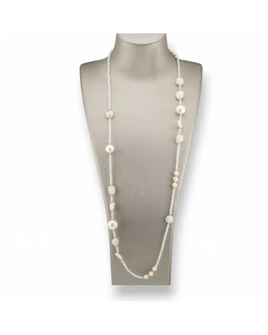 Collana Bijoux Di Cristalli CZ Con Perle Di Maiorca Pietre Dure E Ematite 90cm Bianco-DESIGN ITALY | Worldofjewel.com