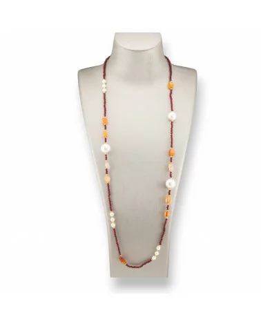 Collana Bijoux Di Cristalli CZ Con Perle Di Maiorca Pietre Dure E Ematite 90cm Corniola-DESIGN ITALY | Worldofjewel.com