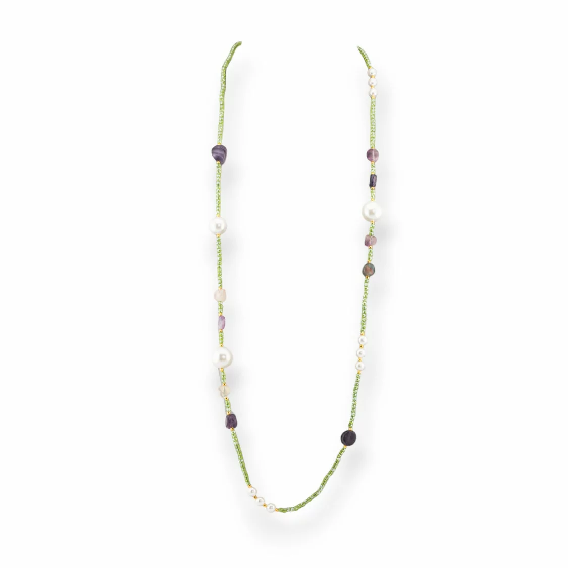 Collana Bijoux Di Cristalli CZ Con Perle Di Maiorca Pietre Dure E Ematite 90cm Fluorite-DESIGN ITALY | Worldofjewel.com