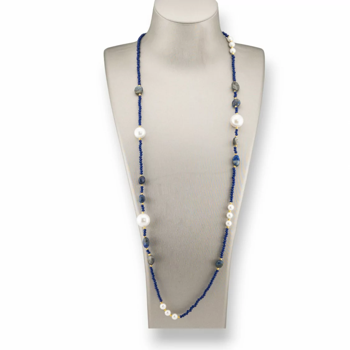 Collana Bijoux Di Cristalli CZ Con Perle Di Maiorca Pietre Dure E Ematite 90cm Lapis-DESIGN ITALY | Worldofjewel.com