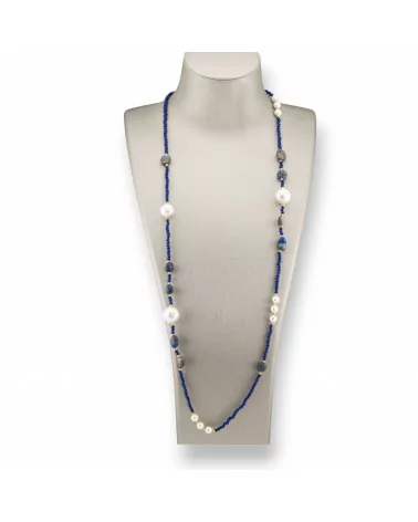 Collana Bijoux Di Cristalli CZ Con Perle Di Maiorca Pietre Dure E Ematite 90cm Lapis-DESIGN ITALY | Worldofjewel.com