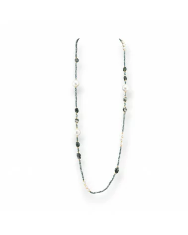 Collana Bijoux Di Cristalli CZ Con Perle Di Maiorca Pietre Dure E Ematite 90cm Prenite-DESIGN ITALY | Worldofjewel.com