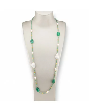 Collana Bijoux Di Cristalli CZ Con Pietre Dure E Perle Barocche Con Ematite 90cm Verde-DESIGN ITALY | Worldofjewel.com