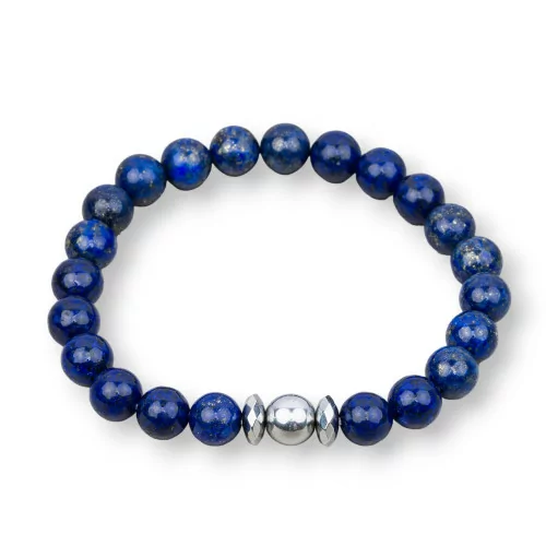 Elastic Bracelet Of Hard Stone 8mm With Hematite Men's Line MOD5 Lapis Lazuli