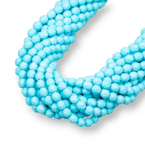 Turquoise Pasta 4 Flowers Round Faceted Bead 4mm