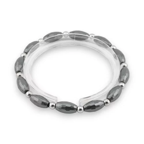 Elastisches Hämatit-Armband, 6 mm, Silber-Hämatit-Herrenlinie