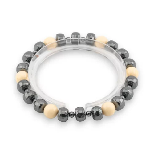 Elastic Bracelet Of Hard Stones 8mm With Hematite Men's Line Cream