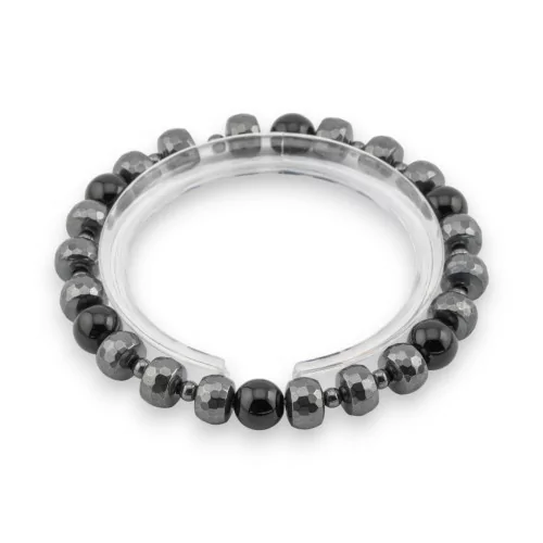 Bracelet Élastique 8mm de Pierres Semi-précieuses avec Hématite, Ligne Homme Noir