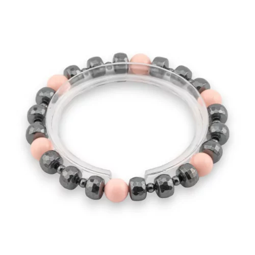 8 mm elastisches Armband aus Halbedelsteinen mit Hämatit, rosa Herrenlinie