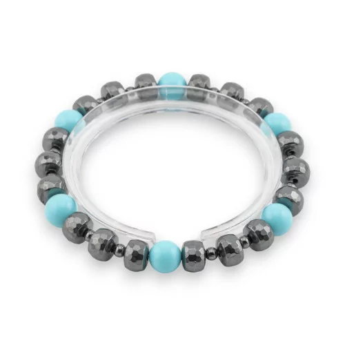 Bracelet Élastique de Pierres Semi-précieuses de 8mm avec Hématite, Ligne Turquoise Homme