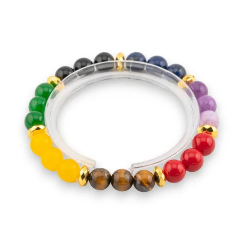 Bracciale Elastico Di Pietre Dure 8mm Con Ematite Sfaccettata Linea Uomo Dorato Mix 1