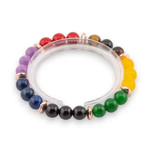 Pulsera Elástica De Piedras Semipreciosas 8mm Con Hematita Facetada Línea Hombre Oro Rosa Mix 1