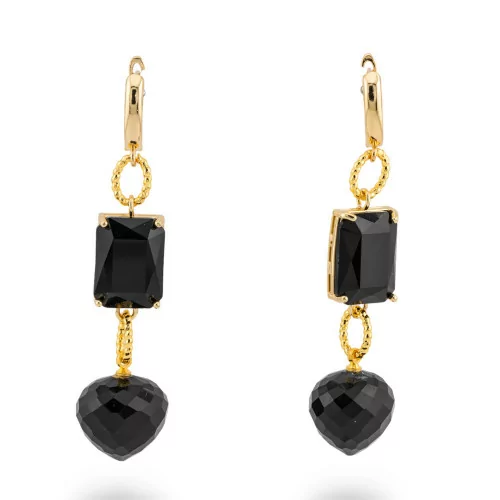 Pendientes De Bronce Con Cristal CZ 16x66mm Dorado Negro