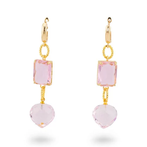 Aretes de bronce con circonita cúbica de cristal 16x66 mm en oro rosa