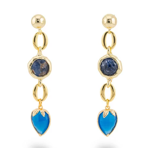 Boucles d'oreilles clous en bronze avec cristaux CZ 13x66 mm bleu