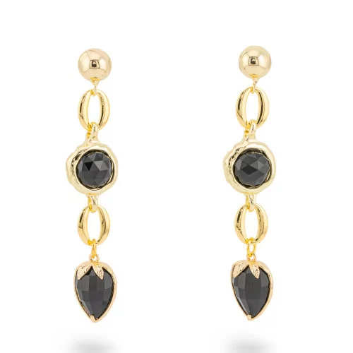 Aretes de bronce con cristales CZ 13x66 mm Negro