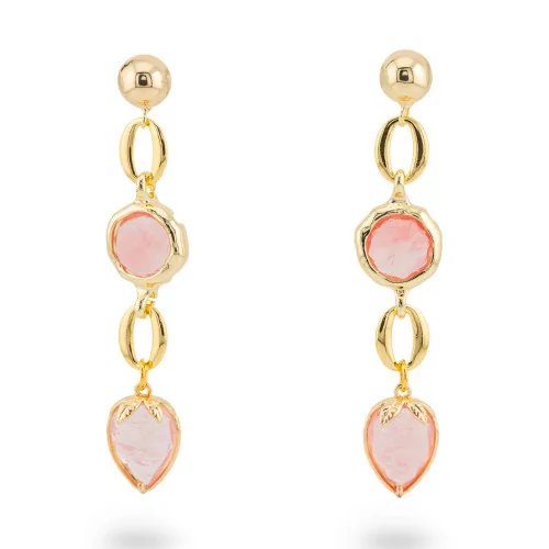 13x66mm Pink CZ Crystal Stud Bronze Earrings