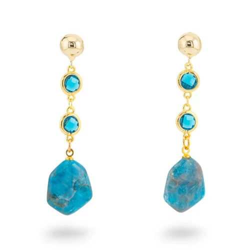 Boucles d'oreilles clous en bronze avec pierres semi-précieuses et cristaux CZ 16x60mm Apatite