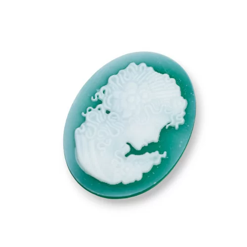 Cameo de Ágata Natural Grabado a Mano HECHO EN ITALIA Ovalado 15x20mm 2uds VERDE MOD04