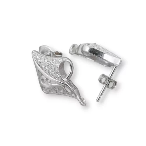 Base Pour Boucles D'Oreilles En Argent 925 Avec Zircons Clou Fantaisie 12x20mm 3 Paires Plaqué Rhodium