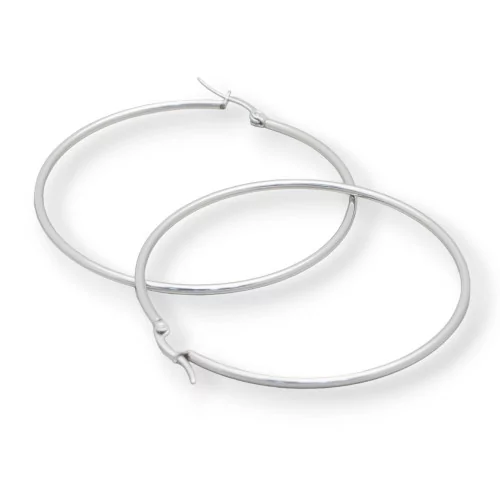 45mm 5Pairs Smooth Steel Hoop Earrings