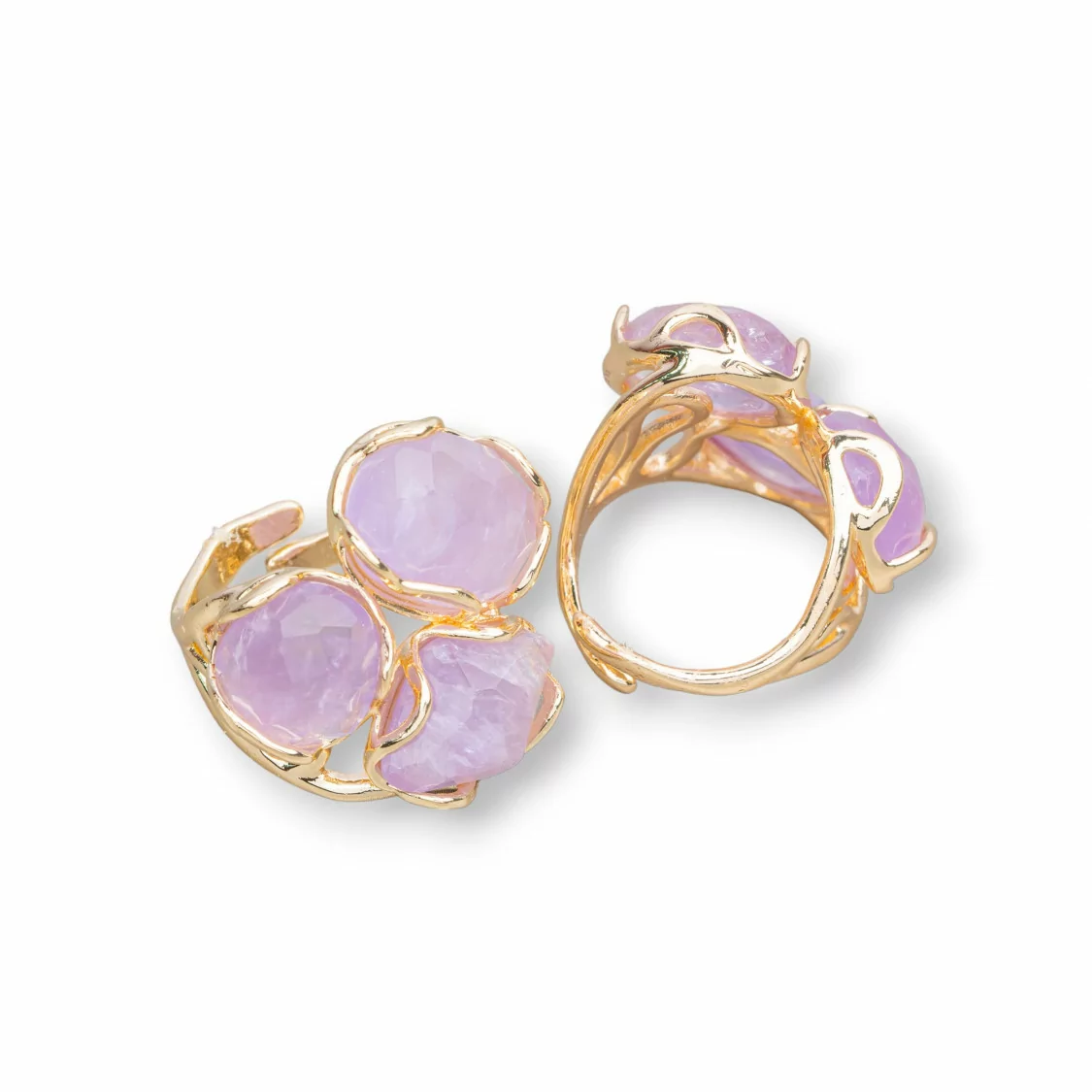 Anello Di Bronzo Collezione AURORA 25x27mm Con Pietre Dure Misura Regolabile Dorato Ametista Lavanda-ANELLI BRONZO E OCCHIO DI GATTO | Worldofjewel.com