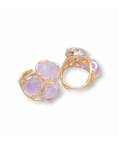 Anello Di Bronzo Collezione AURORA 25x27mm Con Pietre Dure Misura Regolabile Dorato Ametista Lavanda-ANELLI BRONZO E OCCHIO DI GATTO | Worldofjewel.com