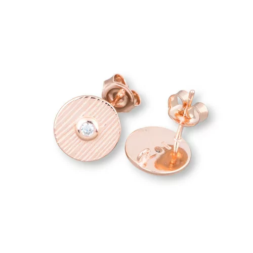 Base Pour Boucles D'oreilles En Argent 925 Épingle Plaque Rayée 11mm Avec Point Lumineux 2 Paires Or Rose