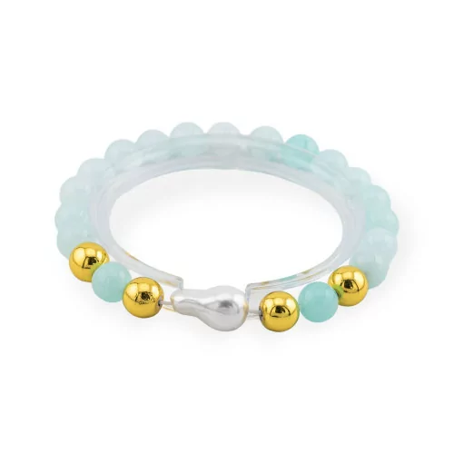 Bracelet Élastique de Pierres Semi-précieuses de 8mm avec Hématite et Jade d'Eau Diamant Cendral